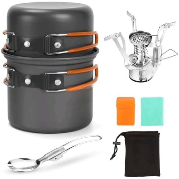 6pcs Camping Cookware Mess Kit with Lightweight Pot, Stove, Spork and Carry Mesh Bag, Great for Backpacking Outdoor Camping Hiking and Picnic$$Sport & Recreation Other