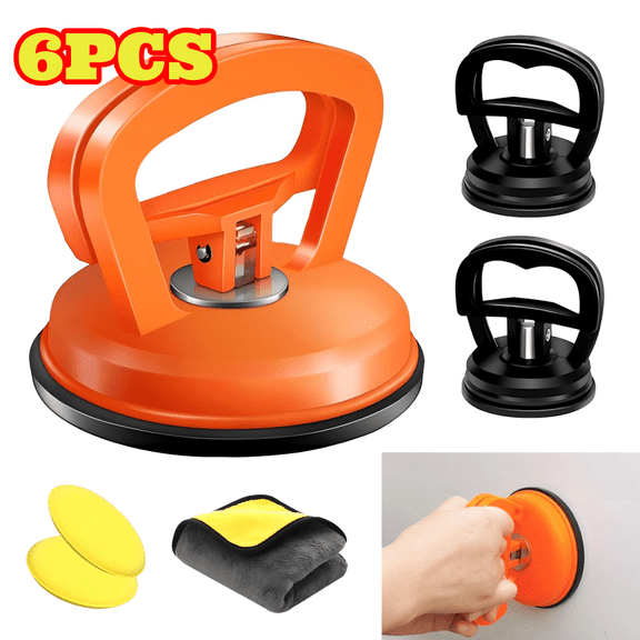 6pcs Car Dent Repair Kit, Orange and Black Car Dent Puller with Sponges and Towel, for Dent Remover, Glass, Screen, Moving