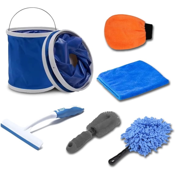 6pcs Car Wash Kit, Complete Car Wash Bucket Set with Brush, Microfiber Cloth