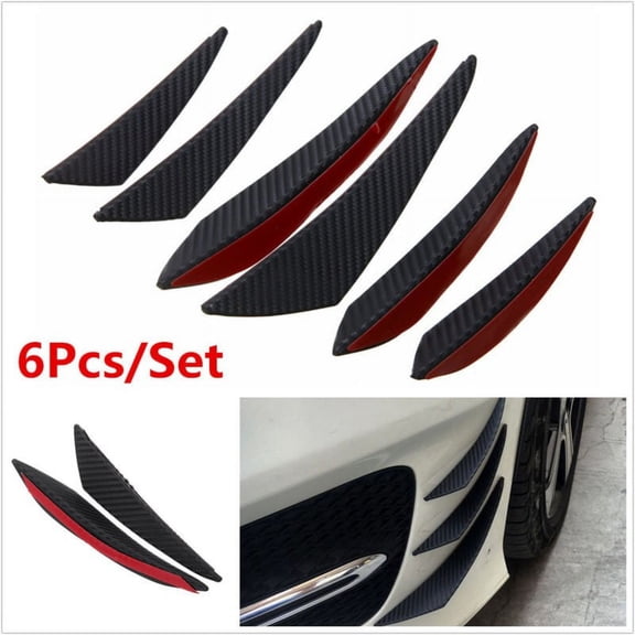 6pcs Carbon Fiber Look Car Front Bumper Fins Spoiler Wing Lip Splitter