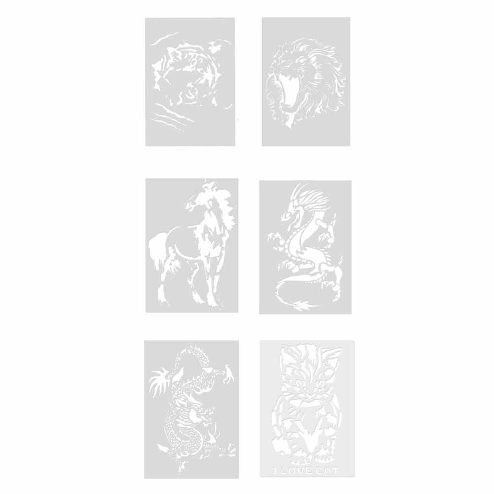 6pcs Cartoon Animal Painting Template Drawing Tools Multi-pattern Hollow Out Painting Stencil for Kids Boys Girls (Random Style)