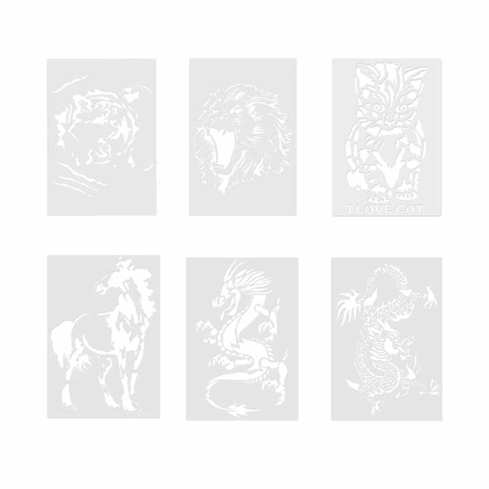6pcs Cartoon Animal Painting Template Drawing Tools Multi-pattern Hollow Out Painting Stencil for Kids Boys Girls (Random Style)