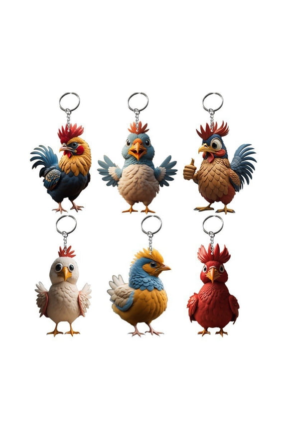 6pcs Cartoon Chicken Keychain Backpack Pendant Gift for Children Handmade Keychain Christmas Tree Ornament