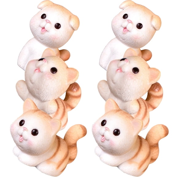 Raindrops 6pcs Cartoon Kitten Statue Resin Yellow Microscape Layout Indoor Decoration