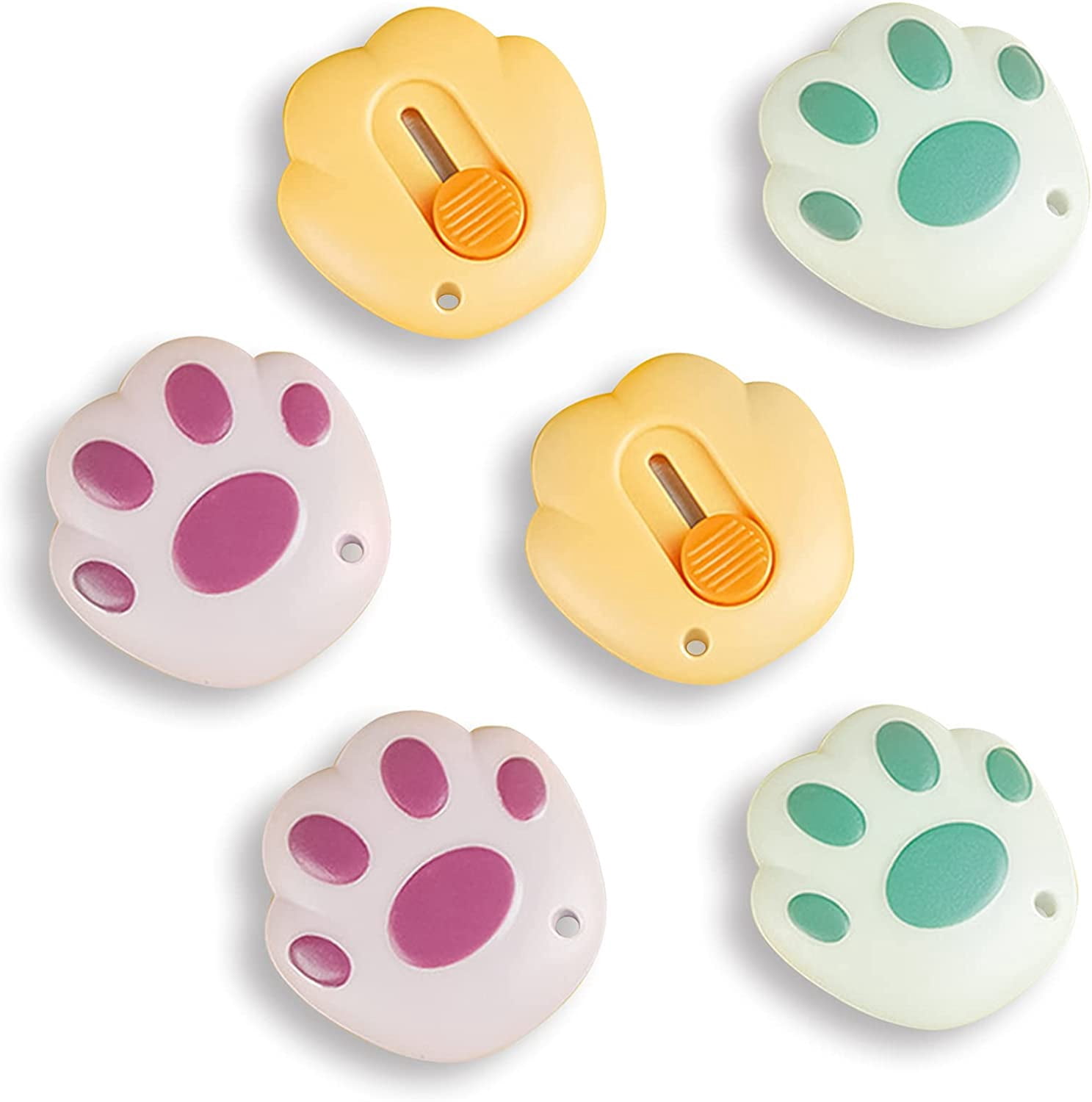 Small Hand Paper Razor Cutter 6pcs Cat Paw Shaped Box Cutters Retractable Mini Portable Utility Razor ...