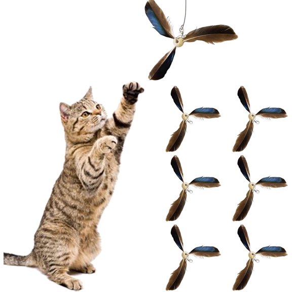 6pcs Cat Wand Attachment, Spining Propeller Cat Toys, Cat Propeller Toy with Bell, Replacement Artificial Feather, Indoor Cat Toy, Cat Interactive Toy