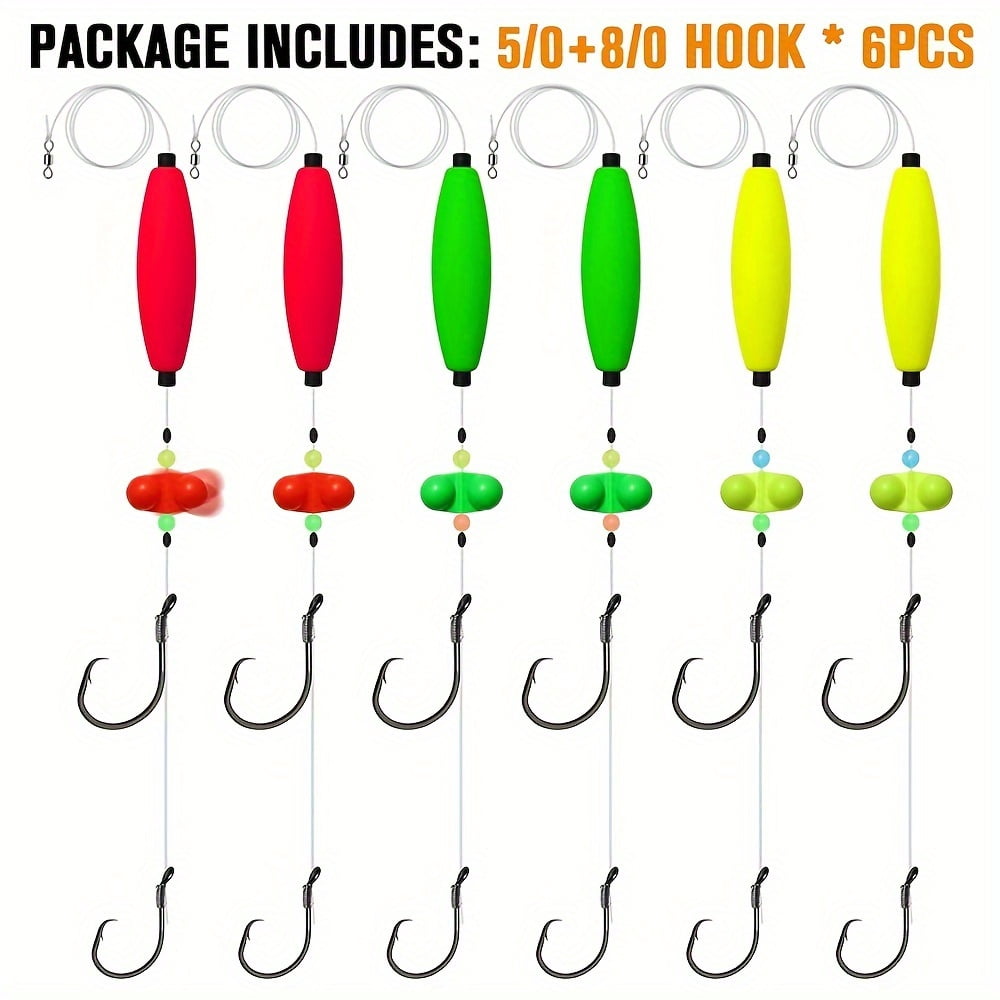 6pcs Catfish Float Rigs with Circle Hooks Sized 5/0 to 8/0, Designed ...