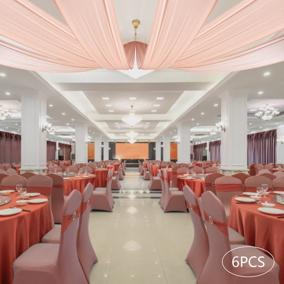 6pcs Ceiling Drapes, 5 x 20ft Wedding Ceiling Draping, Backdrop Curtains, Light Pink Wedding Decoration