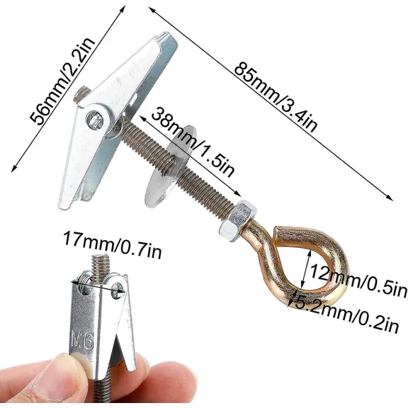 6pcs Ceiling Hooks M6 85mm Heavy Duty Ceiling Hooks Toggle Wings For Ceiling Installation Cavity Wall Fixing Hook