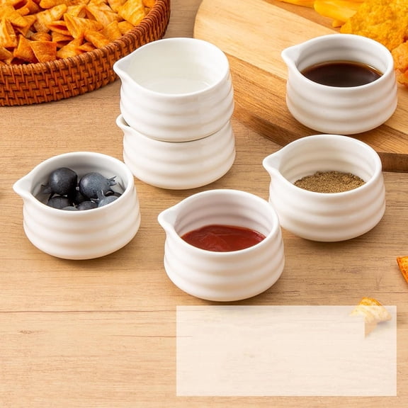 6pcs Ceramic Dipping Bowl with Spout, 3OZ Porcelain Mini Ramekins, Small Condiment Dish, Cute Pinch Bowl Set, Sauce Dish for Sushi/Ketchup/BBQ,Oven Safe