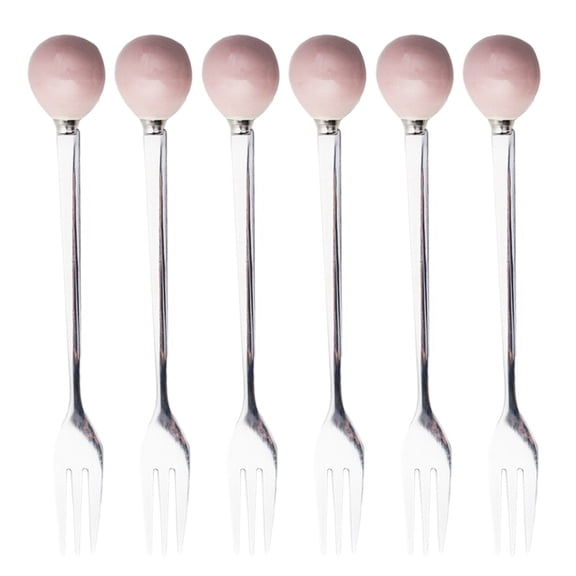 ORDDIART Mini Fork Pink Ceramic Tableware 6Pcs 5.7x1Inch Home Use Restaurant