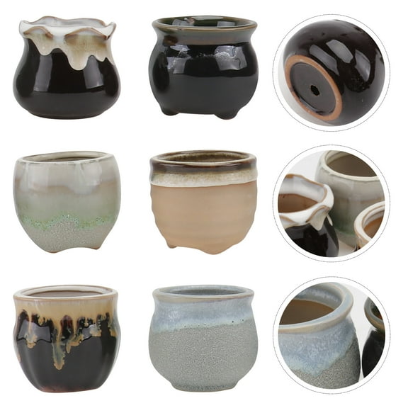 6pcs Ceramic Pot Planter Pots Container Planter Bonsai with Hole Perfect for Home Office Decor