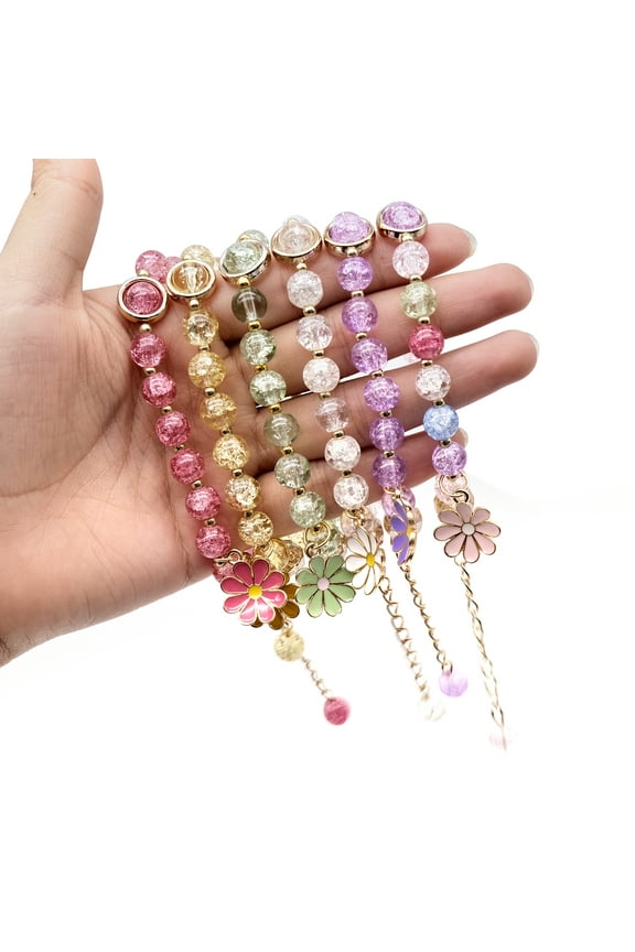 6pcs Charm Bracelets for Girls, Sparkly Beaded Cute Bracelets for Kids