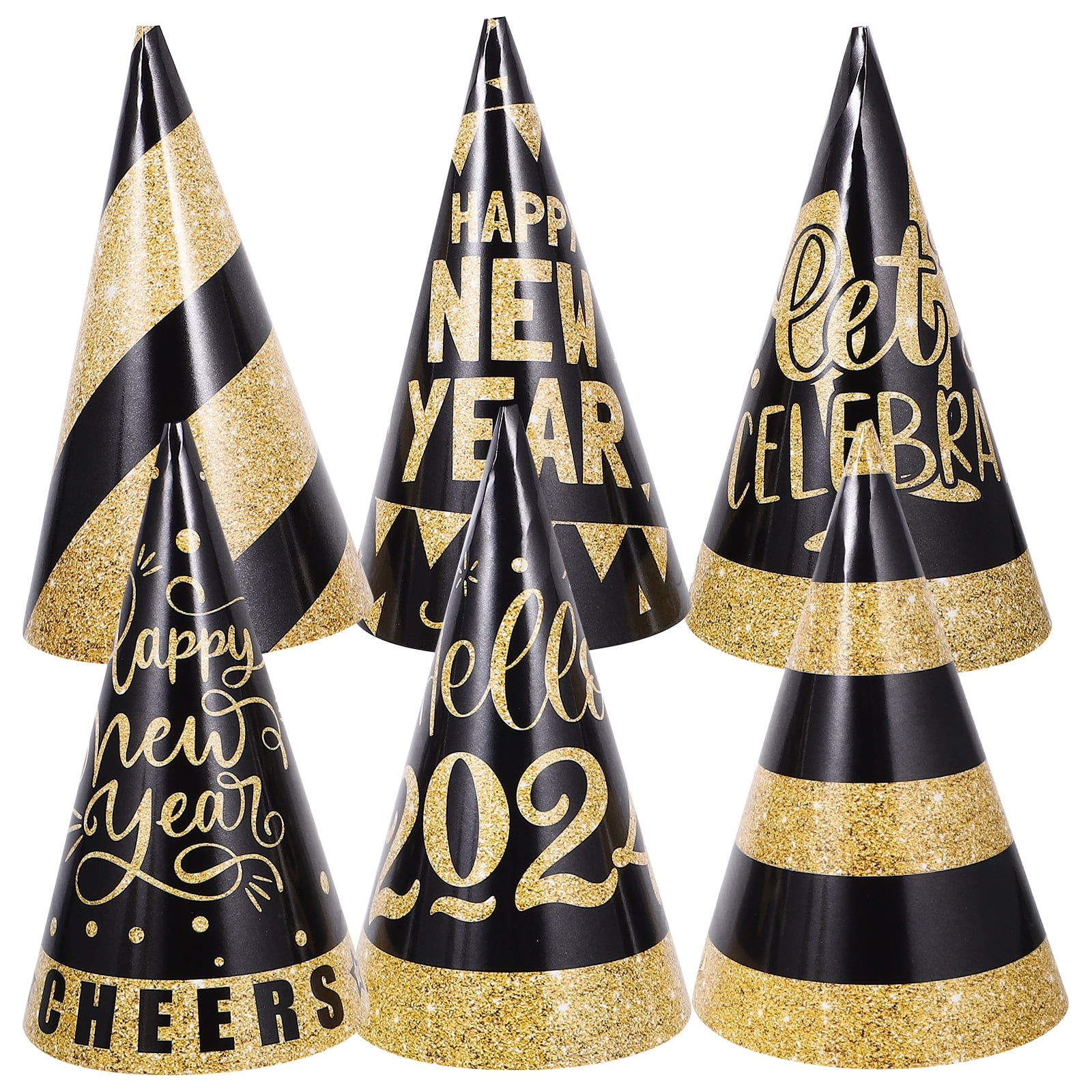 6pcs Cheers New Year Party Hats New Years Eve Party Decorations Paper Cone Hats