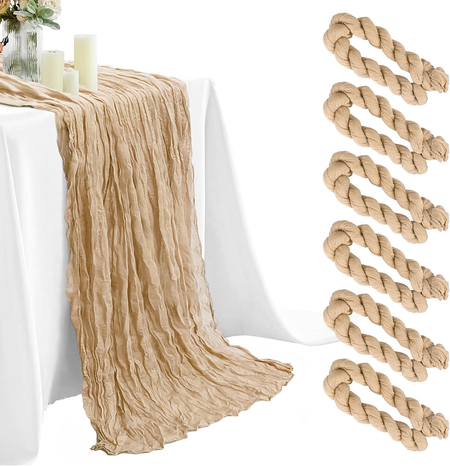 6pcs Cheesecloth Table Runner Beige, 10ft Gauze Table Runner Bulk 35 x