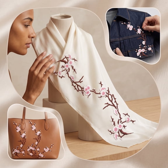 6pcs Cherry Blossom Patches Iron,Embroidery Patches for Backpacks,Cherryblossom Patches Flowers for Clothing Dress Jeans Bags DIY Decorations Pink