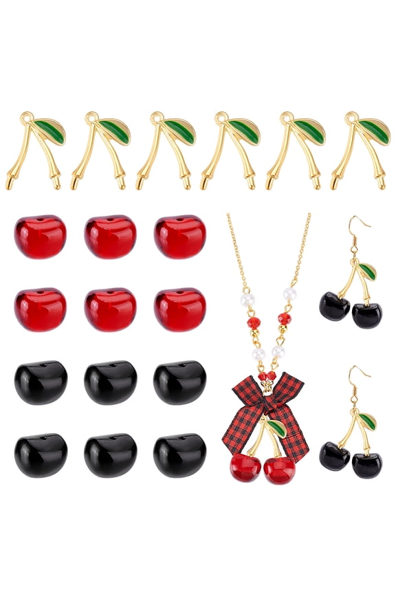 6pcs Cherry Charms Semi Finished Cherry Pendants Fruit Bead Charms DIY Dangle Charms with Removable Pendant Bails for DIY