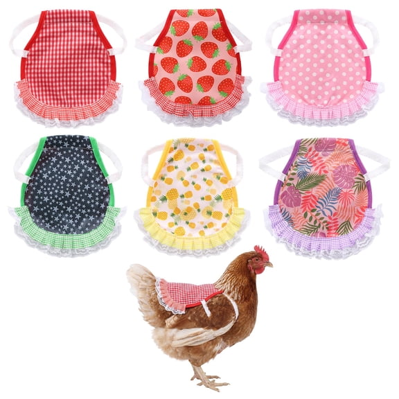 6pcs Chicken Saddle for Hens Printed Wing Back Side Feather Protection Promote Healing Apron Vest with Adjustable Elastic Straps Breathable Canvas for Small Medium Hens