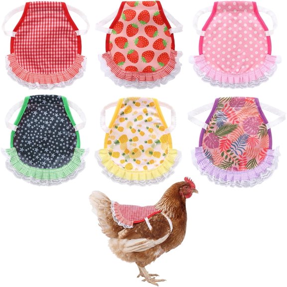 6pcs Chicken Saddle for Hens Printed Wing Back Side Feather Protection Promote Healing Apron Vest with Adjustable Elastic Straps Breathable Canvas for Small Medium Hens