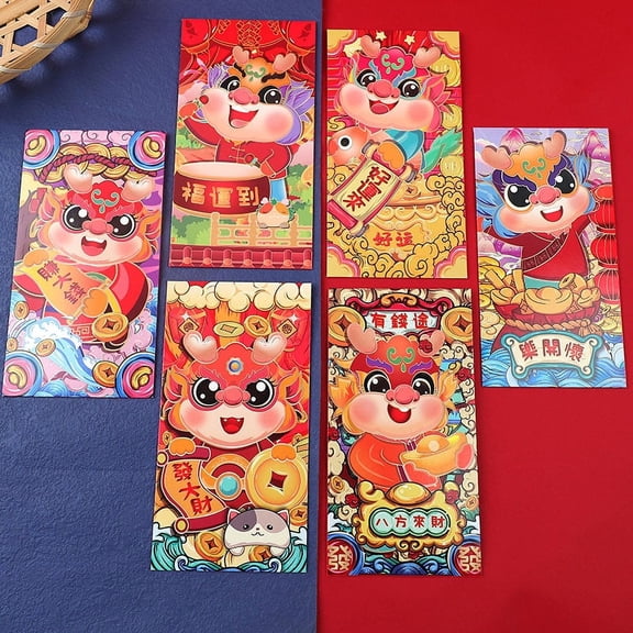 MERRYHAPY Chinese New Year Red Pocket Paper 6Pcs 6.6X3.5In For Family Friends Colleagues Neighbors