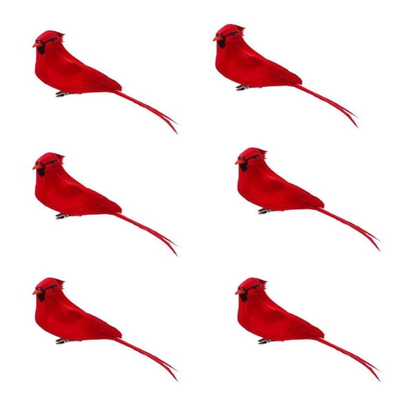 6pcs Christmas Cardinal Birds Clip Artificial Feather Simulation Foam Bird Clips Holiday Christmas Tree Garden Bird Clip Ornament