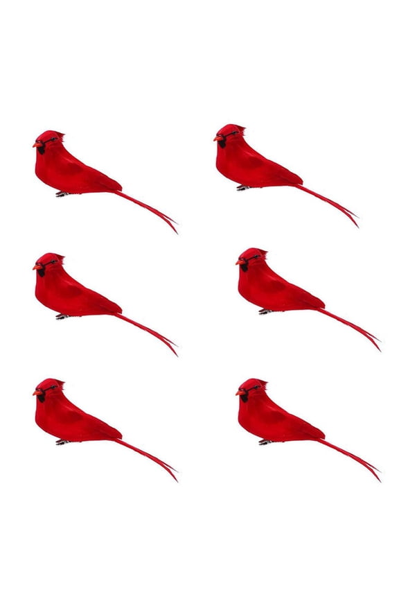 6pcs Christmas Cardinal Birds Clip Artificial Feather Simulation Foam Bird Clips Holiday Christmas Tree Garden Bird Clip Ornament