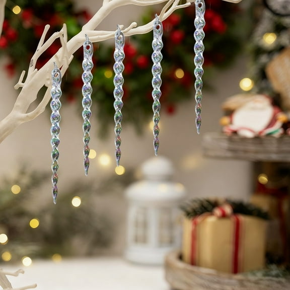 6pcs Christmas Decorations, 5.5inch Icicles Ornaments Set Clear Christmas Ornaments for Santa Outdoor Party Tree Decoration Craft