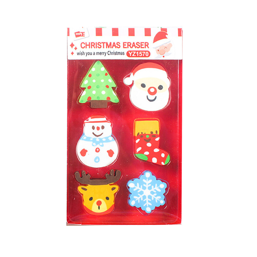 6pcs Christmas Eraser Cartoon Kids Eraser Stationery Gift School