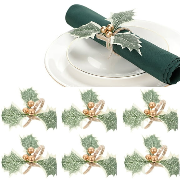 6pcs Christmas Napkin Rings, Berry Holder Rings, Napkin Holders for Holiday Party Wedding Banquet Table Decor