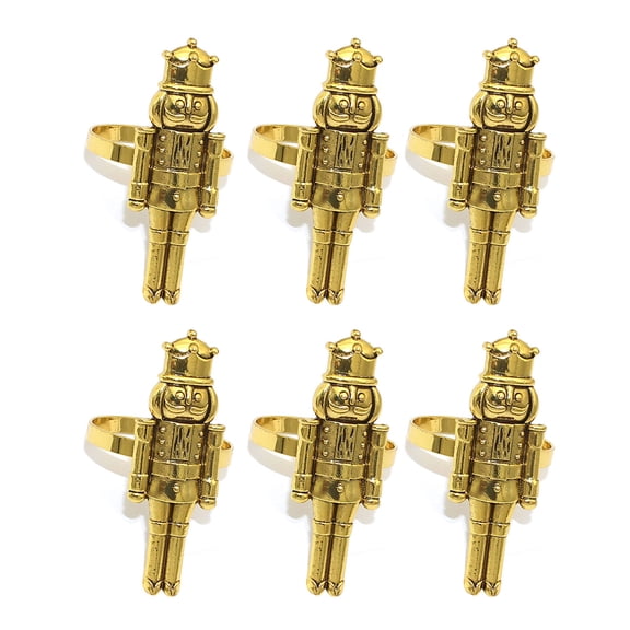 6pcs Christmas Napkin Rings Metal Nutcrackers Napkin Buckle Holder Table Decor for Christmas Dinning Wedding Tableware