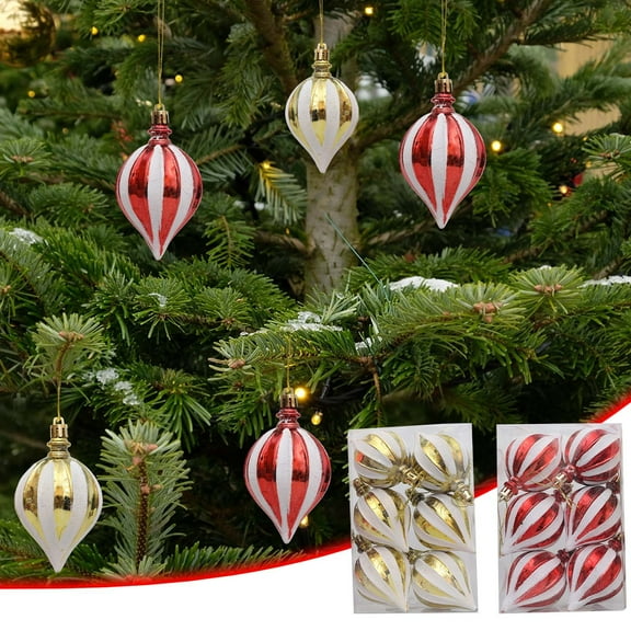 6pcs Christmas Pendant - Red & White Painted Electroplated Christmas Balls, Car & Christmas Tree Hanging Decorations, Festive Holiday Ornaments for Home, 17.7in, Red