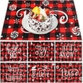 thumbnail image 1 of 6pcs Christmas Placemat, Xmas Red Black Buffalo Plaid Linen Washable Table Mat for Thanksgiving Home Party Kitchen Dining Holiday Decor 11x17In, 1 of 6