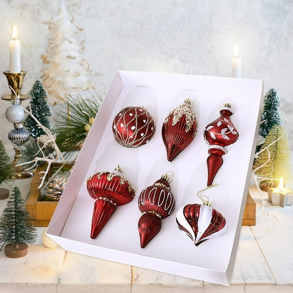 6pcs Christmas Plated and Painted Assorted Shape Ball Ornament Set - Colorful Hanging Decor for Home Decor, Holiday Parties & Gift Bags, Durable Electroplated Painted Ornaments, 10.6*12*2.36in, D