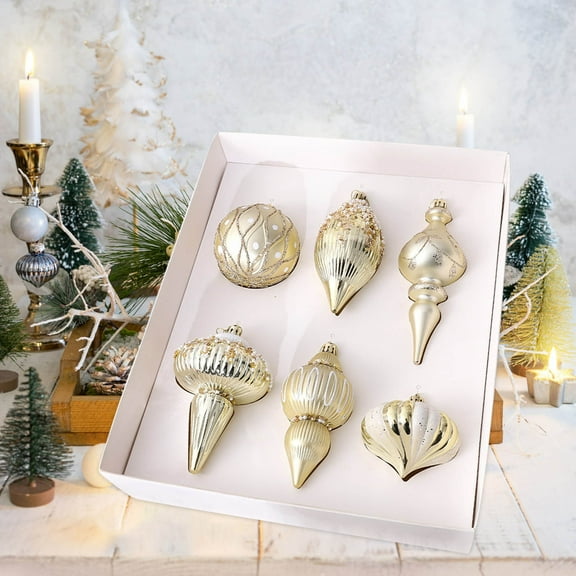 6pcs Christmas Plated and Painted Assorted Shape Ball Ornament Set - Colorful Hanging Decor for Home Decor, Holiday Parties & Gift Bags, Durable Electroplated Painted Ornaments, 10.6*12*2.36in, F