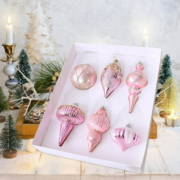 6pcs Christmas Plated and Painted Assorted Shape Ball Ornament Set - Colorful Hanging Decor for Home Decor, Holiday Parties & Gift Bags, Durable Electroplated Painted Ornaments, 10.6*12*2.36in, A