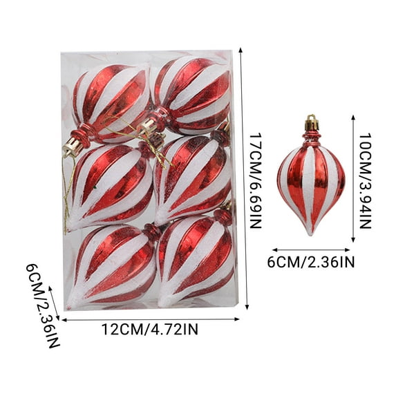 6pcs Christmas Red & White Painted Plated Pendant, Multifunctional Car Hanging Ornament & Christmas Tree Decor, Shiny Electroplated Surface & Vibrant Color, Perfect for Tree Decoration, Red