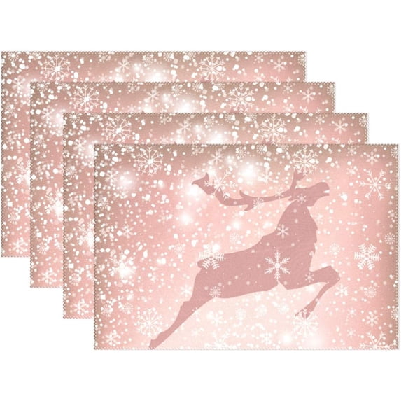 6pcs Christmas Reindeer Placemat - 12x18in - Washable Heat Crease Resistant Printed Place Mat for Kitchen Dinner Table