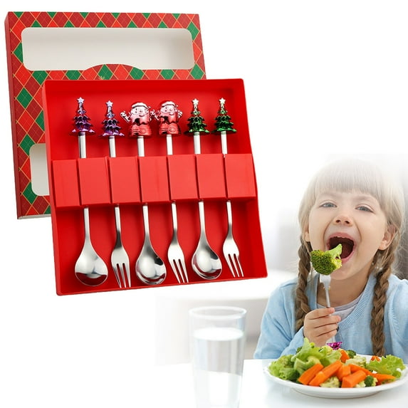 6pcs Christmas Spoon Fork Set Christmas Dessert Spoon Personalized Christmas Creative Stainless Steel Spoon Christmas Themed Spoon Set Christmas Flatware Christmas Spoon Fork Set Gift Box