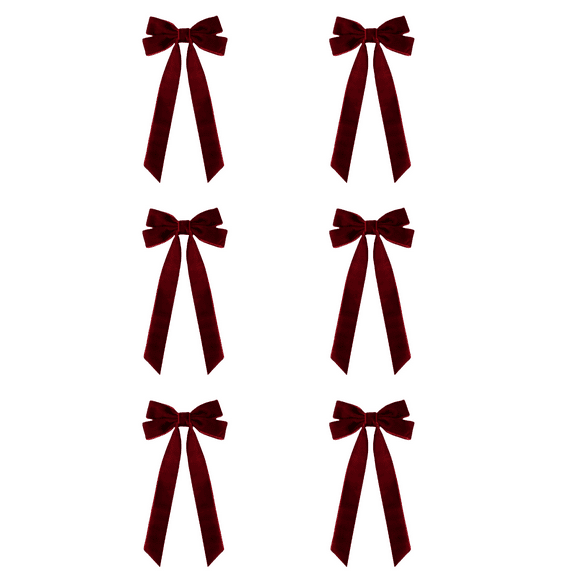 6pcs Christmas Wreath Bow 10*5 Inches Large Christmas Bows Burgundy Red Velvet Bow Winter Farmhouse Bow Xmas Tree Topper Ornament Bow for Home Front Door Decorations