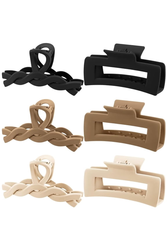 6pcs Claw Clips, 4.1 Inch Hair claws for Thick Hair, Matte Khaki Hair Claw Clips, Neutral Rectangle Hair Clips for Women