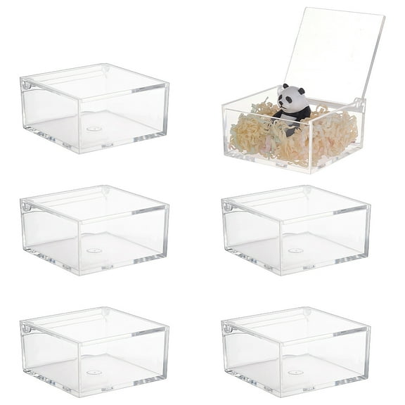 6pcs Clear Acrylic Box 3.2x3.2x1.5 Inch Square Cube Container with Lids Transparent Storage Boxes Mini Display Box for Candy Treat Jewelry Craft