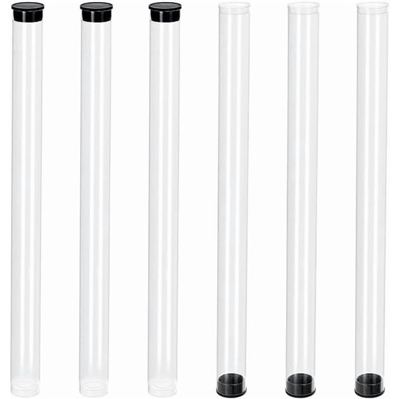 6pcs Clear Plastic Storage Tubes 10 Inch with Black Lids Flat Bottom Durable Bead Containers for Crafting Jewelry Supplies Item Clear