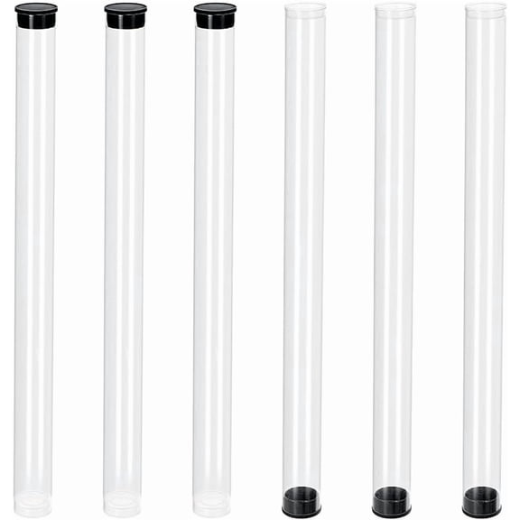 6pcs Clear Plastic Storage Tubes 10 Inch with Black Lids Flat Bottom Durable Bead Containers for Crafting Jewelry Supplies Item Clear