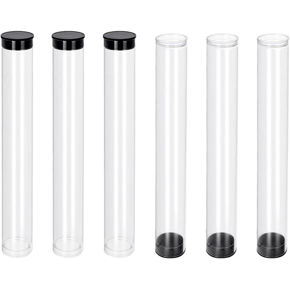 6pcs Clear Plastic Storage Tubes 7 Inch with Black Lids Flat Bottom Durable Bead Containers for Crafting Jewelry Supplies Item Storage Clear