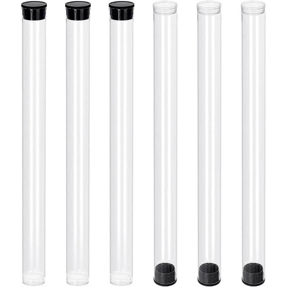 6pcs Clear Plastic Storage Tubes 8 Inch with Black Lids Flat Bottom Durable Bead Containers for Crafting Jewelry Supplies Item Storage
