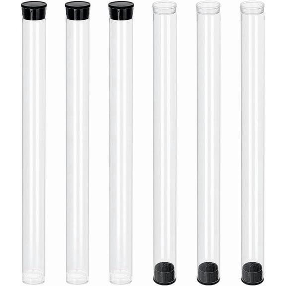 6pcs Clear Plastic Storage Tubes 8 Inch with Black Lids Flat Bottom Durable Bead Containers for Crafting Jewelry Supplies Item Storage