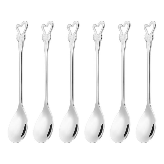 6pcs Coffee Spoons, Heart Tea Spoons 304 Stainless Steel Teaspoons Small Cute for Stirring Espresso Coffee Bar Tableware Dessert Flatware Tea Party, Silver