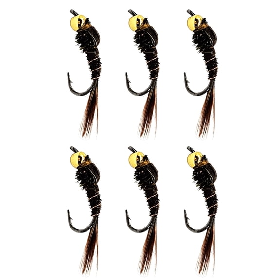6pcs Copper Head Pheasant Tail Fly Fishing Lures With Barbed Hook For Freshwater Or Saltwater