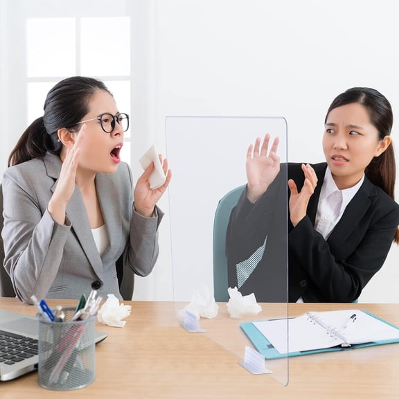 6pcs Counter Desk Acrylic Panels Holder and 2 Pcs Acrylic Desk Divider Partition for Business, Office, School 24 x 16 Inches, Fasten Panels from 1/ 8 Inch to 1/ 4 Inch Thick