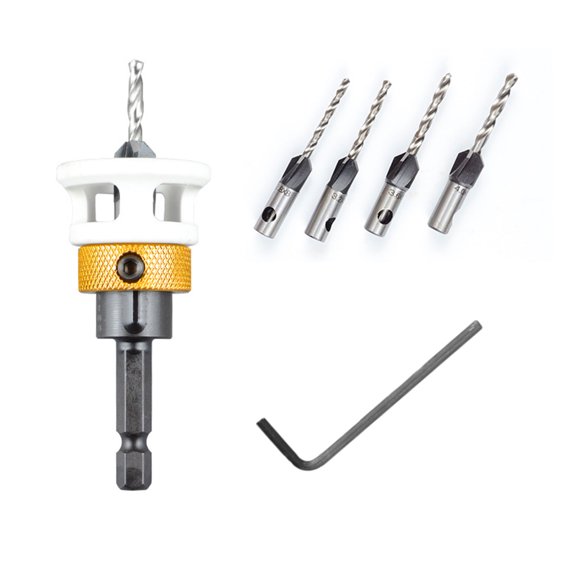6pcs Countersink Drill Set with Depth Stop Countersink Drill Bit with 1/4 Inch for Furniture & Projects